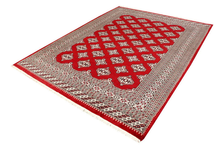 Firebrick Red Pakistani Jaldar Rug 6' 6" x 8' 6" Hand-Knotted | No. QA44477