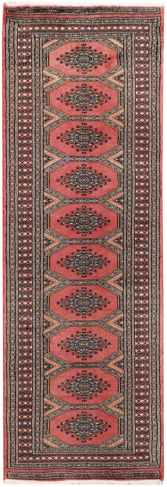 Dark Salmon Pakistani Jaldar Rug 2' 1" x 6' 2" Hand-Knotted | No. QA44490