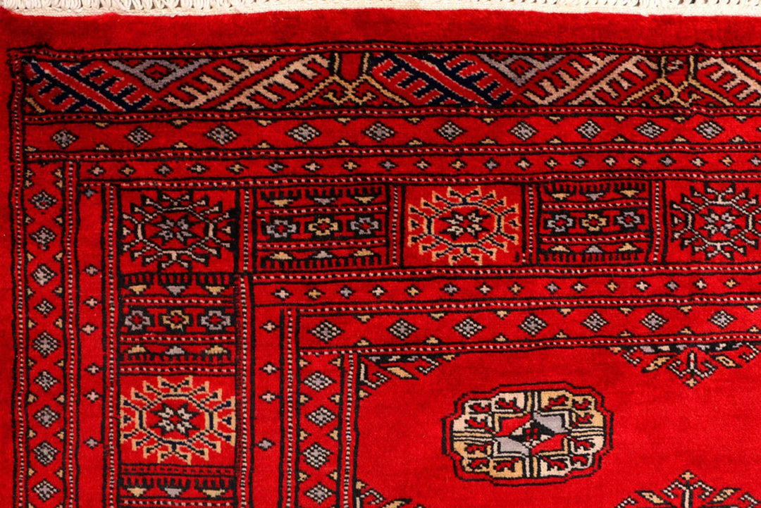 Red Pakistani Bokhara Rug 4' x 6' Hand-Knotted | No. QA44511