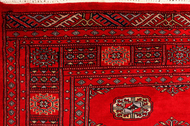 Red Pakistani Bokhara Rug 4' x 6' Hand-Knotted | No. QA44511