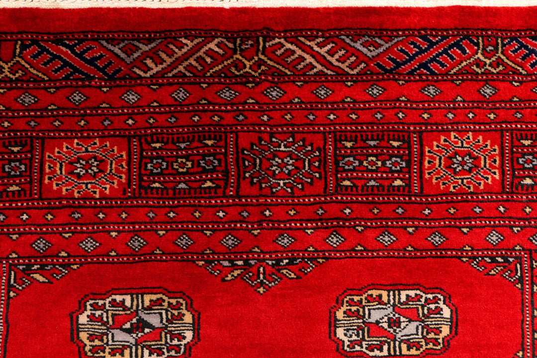 Red Pakistani Bokhara Rug 4' x 6' Hand-Knotted | No. QA44511