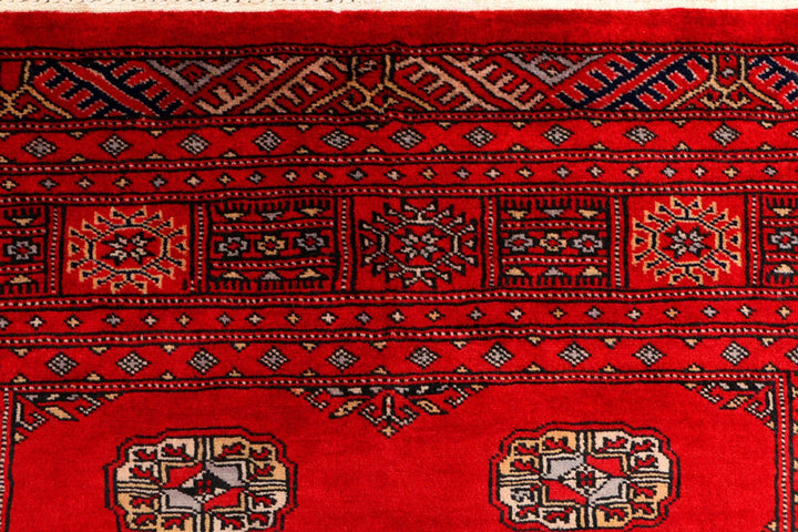 Red Pakistani Bokhara Rug 4' x 6' Hand-Knotted | No. QA44511