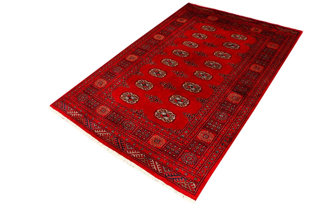 Red Pakistani Bokhara Rug 4' x 6' Hand-Knotted | No. QA44511