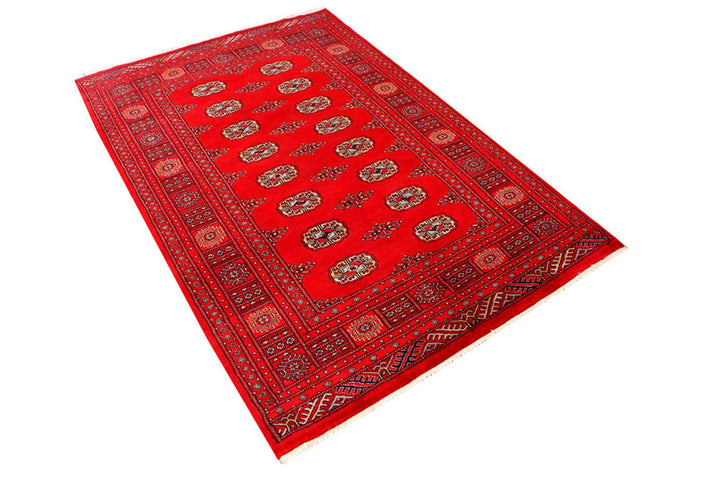Red Pakistani Bokhara Rug 4' x 6' Hand-Knotted | No. QA44511