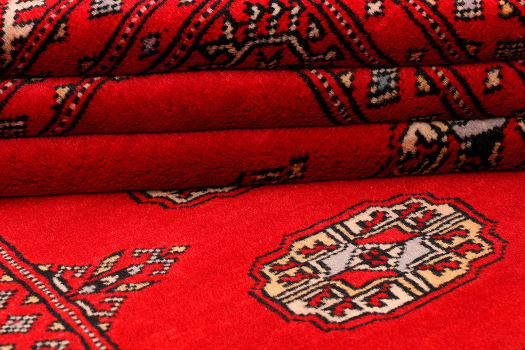 Red Pakistani Bokhara Rug 4' x 6' Hand-Knotted | No. QA44511