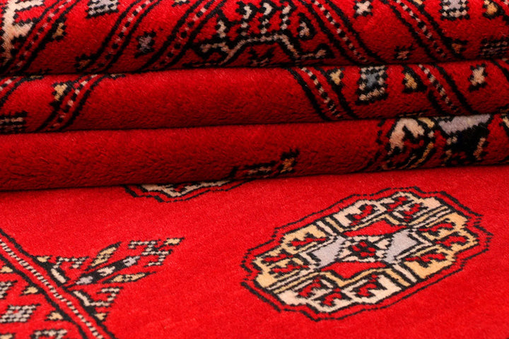 Red Pakistani Bokhara Rug 4' x 6' Hand-Knotted | No. QA44511