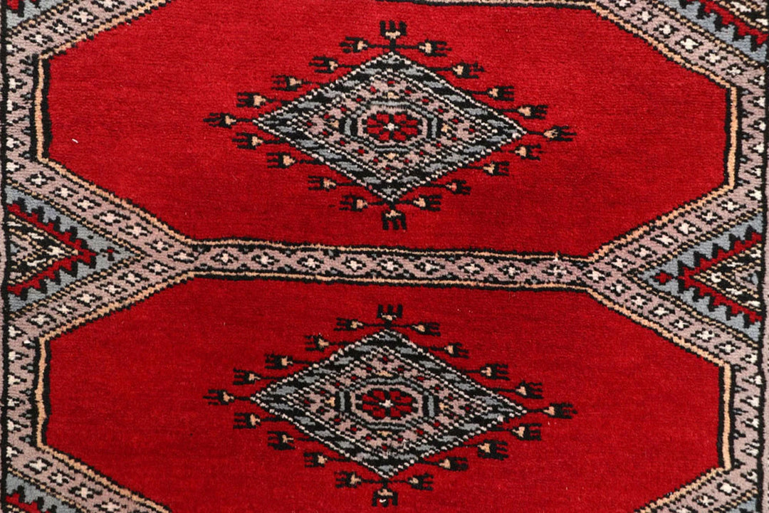Red Pakistani Jaldar Rug 2' 5" x 9' 1" Hand-Knotted | No. QA44514