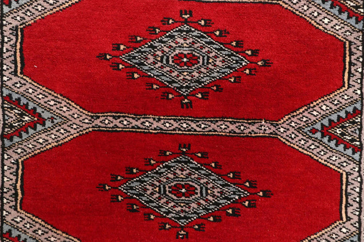 Red Pakistani Jaldar Rug 2' 5" x 9' 1" Hand-Knotted | No. QA44514