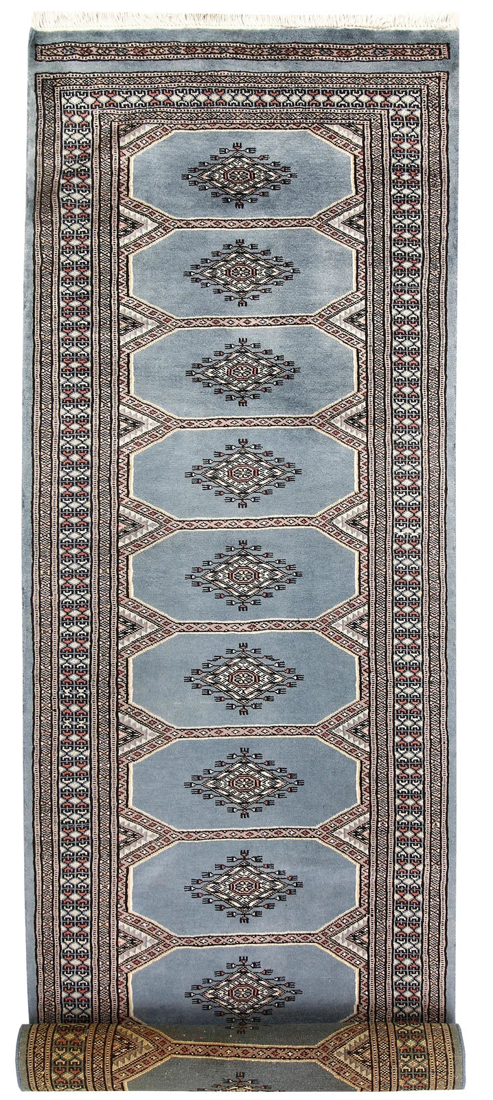 Light Slate Grey Pakistani Jaldar Rug 2' 7" x 9' 9" Hand-Knotted | No. QA44528