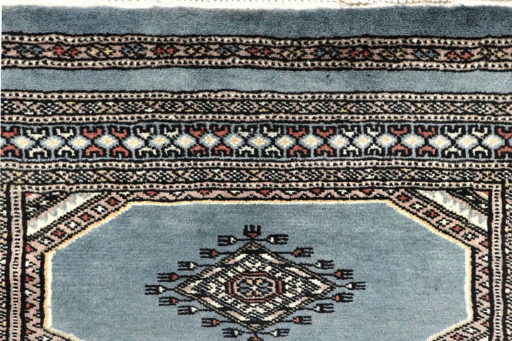 Light Slate Grey Pakistani Jaldar Rug 2' 7" x 9' 9" Hand-Knotted | No. QA44528