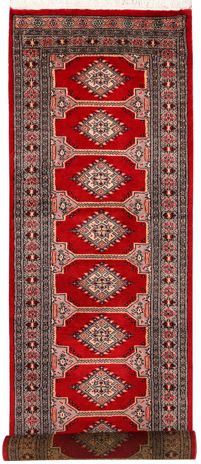 Red Pakistani Bokhara Rug 2' 7" x 10' 2" Hand-Knotted | No. QA44581