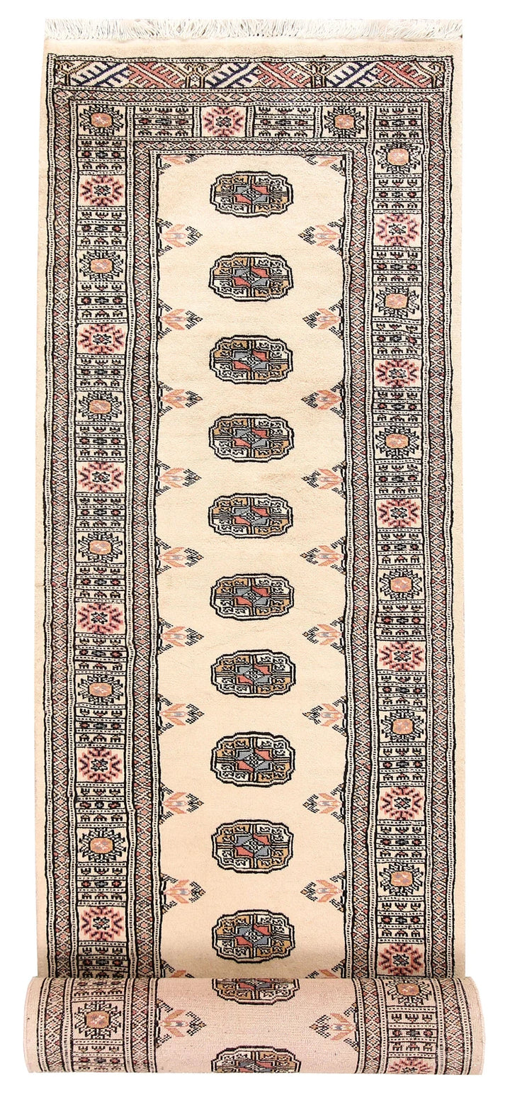 Bisque Pakistani Bokhara Runner Rug 2' 6" x 12' 9" Hand-Knotted | No. QA44583