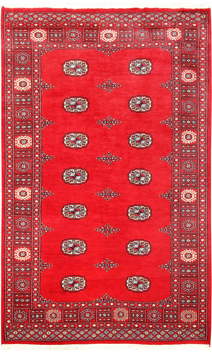 Red Bokhara Rug 4' 1" x 6' 7" Hand-Knotted | No. QA44607