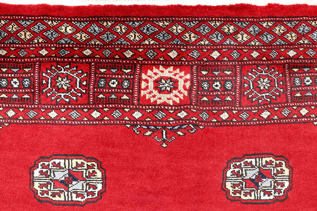 Red Bokhara Rug 4' 1" x 6' 7" Hand-Knotted | No. QA44607