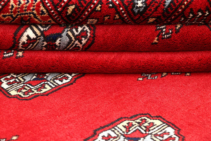 Red Bokhara Rug 4' 1" x 6' 7" Hand-Knotted | No. QA44607