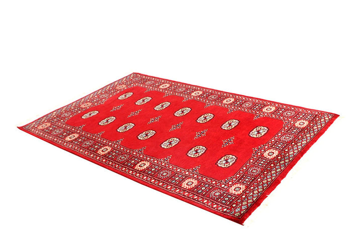 Red Bokhara Rug 4' 1" x 6' 7" Hand-Knotted | No. QA44607