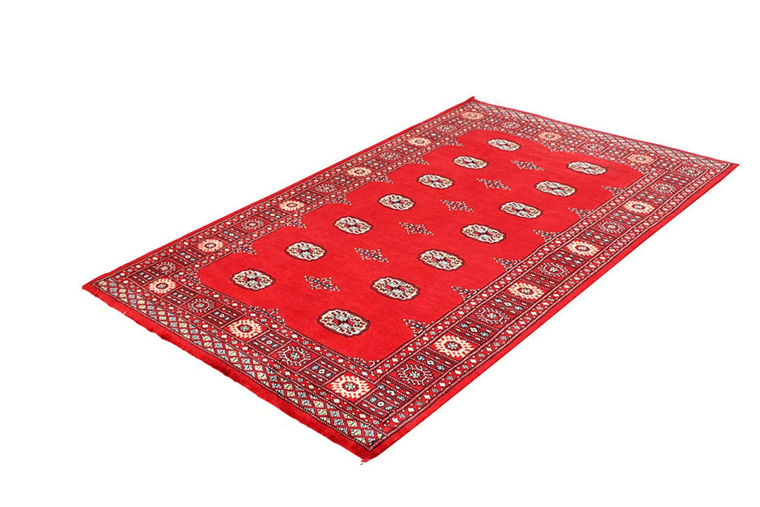 Red Bokhara Rug 4' 1" x 6' 7" Hand-Knotted | No. QA44607
