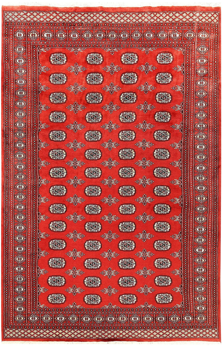 Orange Red Pakistani Bokhara Rug 5' 10" x 8' 11" Hand-Knotted | No. QA44817