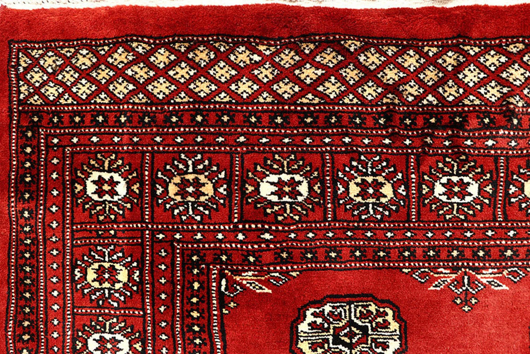 Orange Red Pakistani Bokhara Rug 5' 10" x 8' 11" Hand-Knotted | No. QA44817