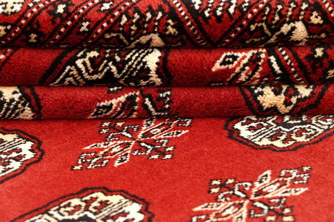 Orange Red Pakistani Bokhara Rug 5' 10" x 8' 11" Hand-Knotted | No. QA44817