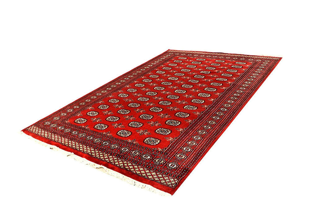 Orange Red Pakistani Bokhara Rug 5' 10" x 8' 11" Hand-Knotted | No. QA44817
