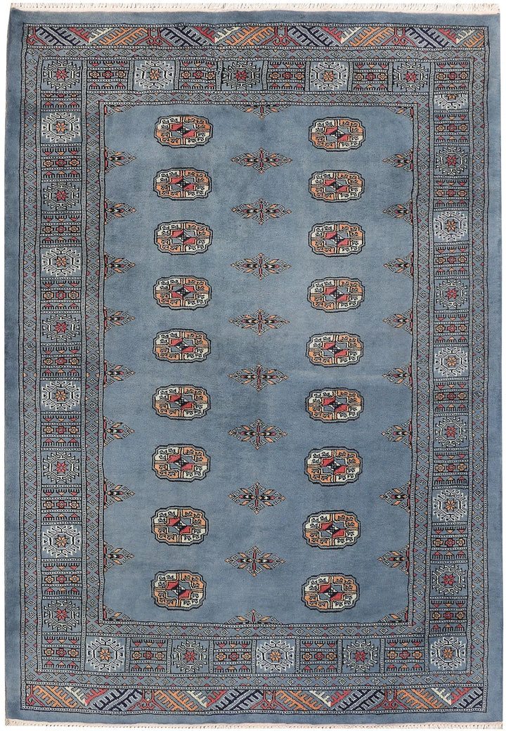 Light Slate Grey Pakistani Bokhara Rug 4' 3" x 6' 1" Hand-Knotted | No. QA44820