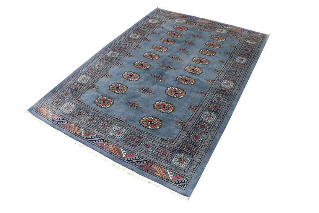 Light Slate Grey Pakistani Bokhara Rug 4' 3" x 6' 1" Hand-Knotted | No. QA44820