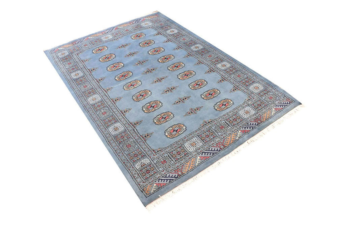 Light Slate Grey Pakistani Bokhara Rug 4' 3" x 6' 1" Hand-Knotted | No. QA44820