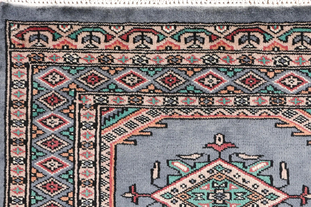 Slate Grey Pakistani Jaldar Rug 2' 2" x 5' 10" Hand-Knotted | No. QA45012