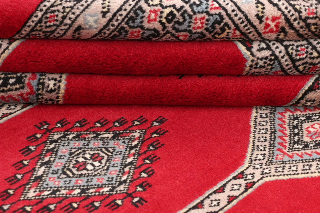 Red Pakistani Jaldar Rug 6' 8" x 10' 10" Hand-Knotted | No. QA45074