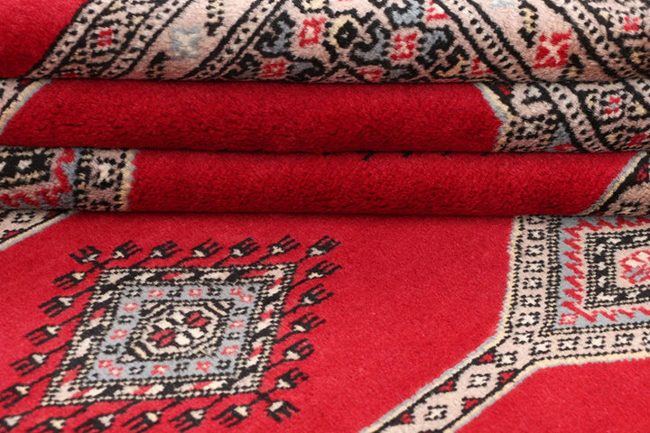 Red Pakistani Jaldar Rug 6' 8" x 10' 10" Hand-Knotted | No. QA45074