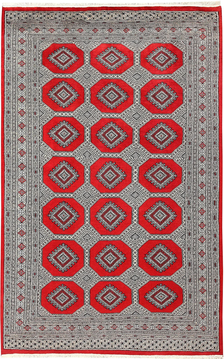 Red Pakistani Jaldar Rug 5' 6" x 8' 9" Hand-Knotted | No. QA45444
