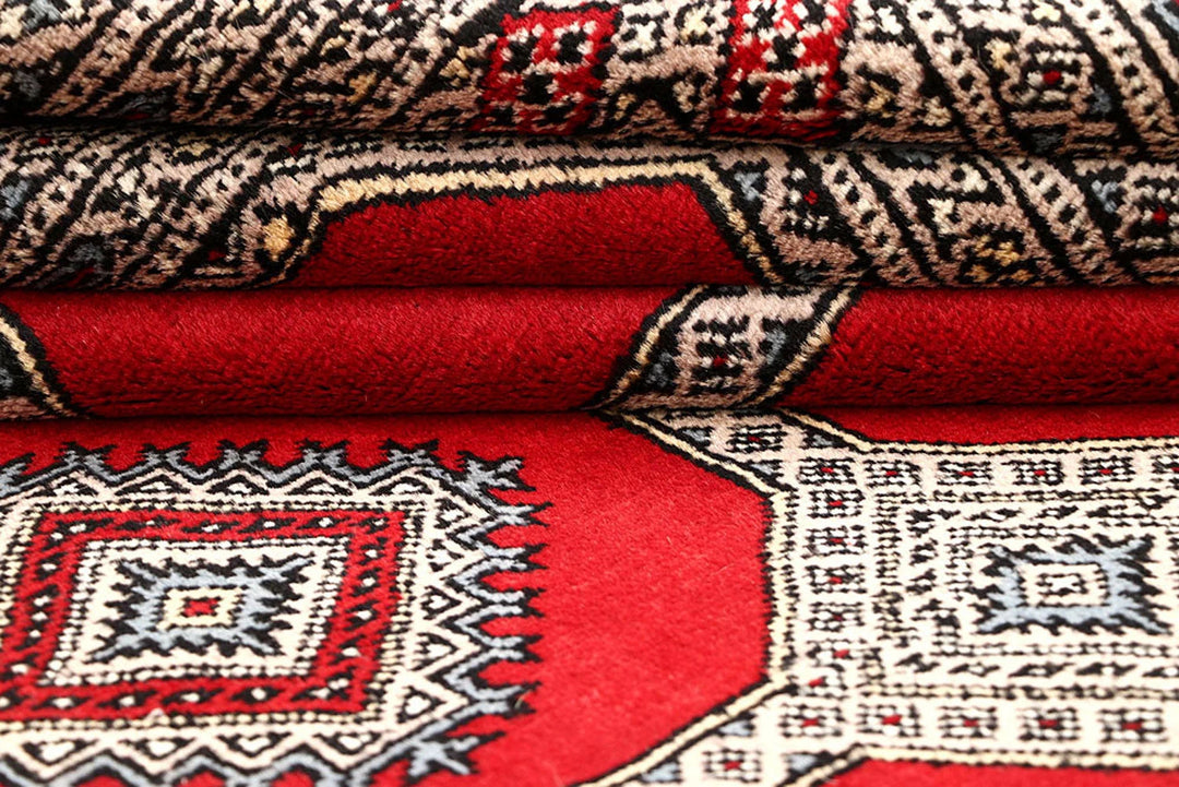 Red Pakistani Jaldar Rug 5' 6" x 8' 9" Hand-Knotted | No. QA45444
