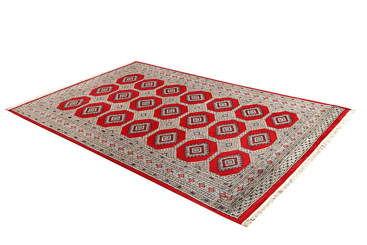 Red Pakistani Jaldar Rug 5' 6" x 8' 9" Hand-Knotted | No. QA45444