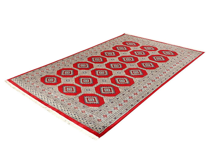 Red Pakistani Jaldar Rug 5' 6" x 8' 9" Hand-Knotted | No. QA45444
