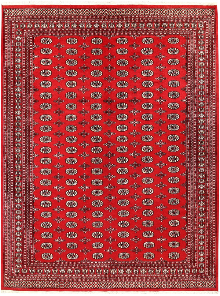 Red Pakistani Bokhara Rug 9' x 11'10" Hand-Knotted | No. QA45549