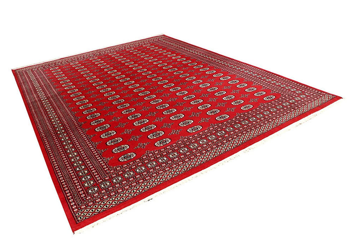 Red Pakistani Bokhara Rug 9' x 11'10" Hand-Knotted | No. QA45549