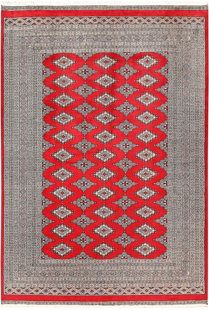 Red Pakistani Jaldar Rug 6' 1" x 8' 11" Hand-Knotted | No. QA45561