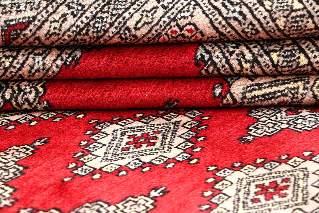 Red Pakistani Jaldar Rug 6' 1" x 8' 11" Hand-Knotted | No. QA45561