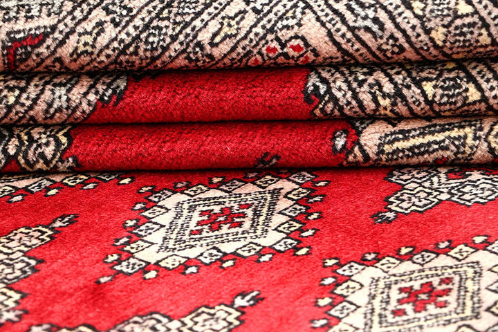 Red Pakistani Jaldar Rug 6' 1" x 8' 11" Hand-Knotted | No. QA45561