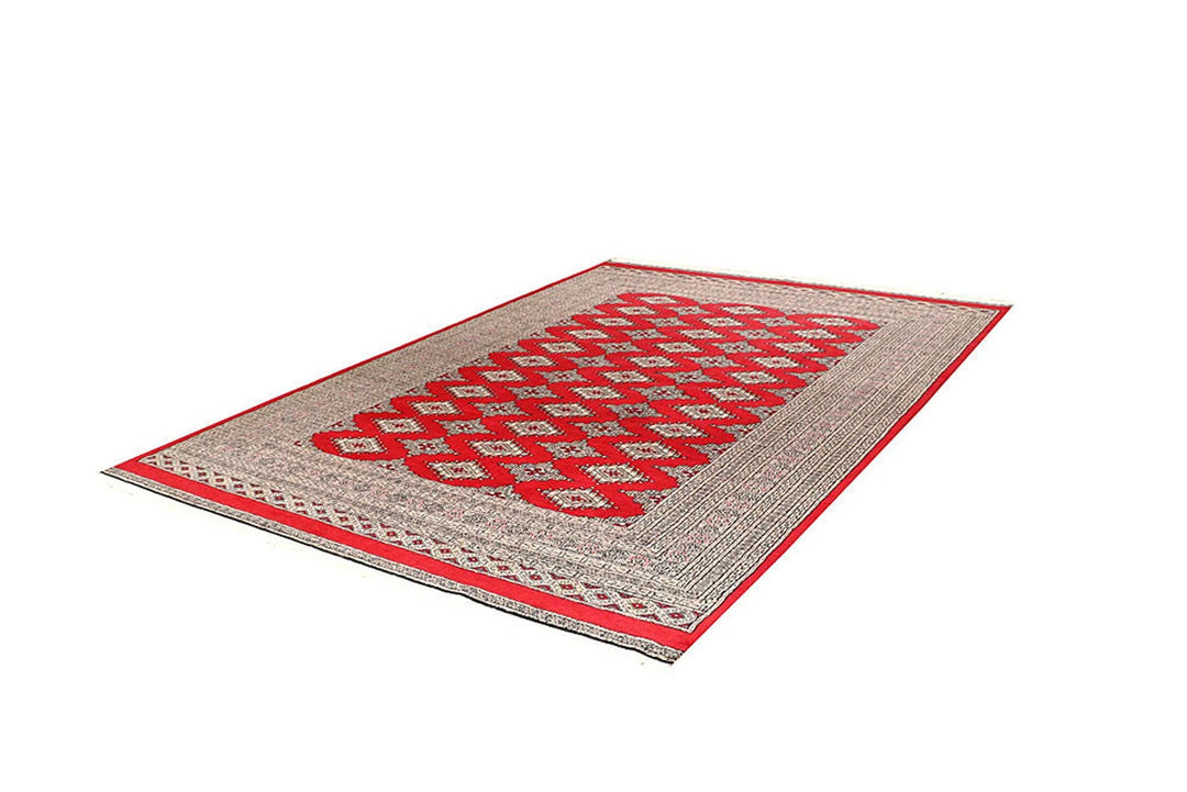 Red Pakistani Jaldar Rug 6' 1" x 8' 11" Hand-Knotted | No. QA45561