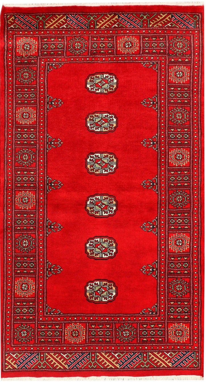 Red Pakistani Bokhara Rug 3' x 5' 5" Hand-Knotted | No. QA45793