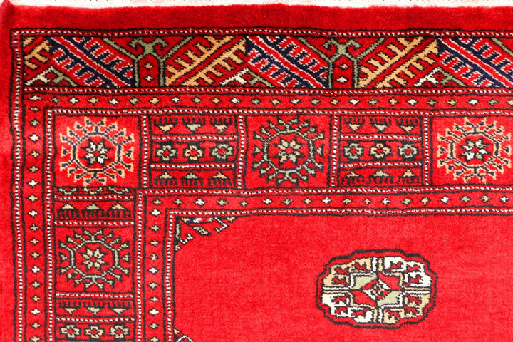Red Pakistani Bokhara Rug 3' x 5' 5" Hand-Knotted | No. QA45793