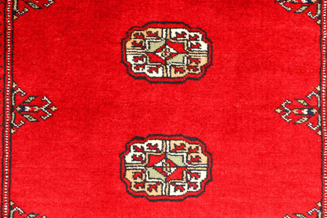 Red Pakistani Bokhara Rug 3' x 5' 5" Hand-Knotted | No. QA45793