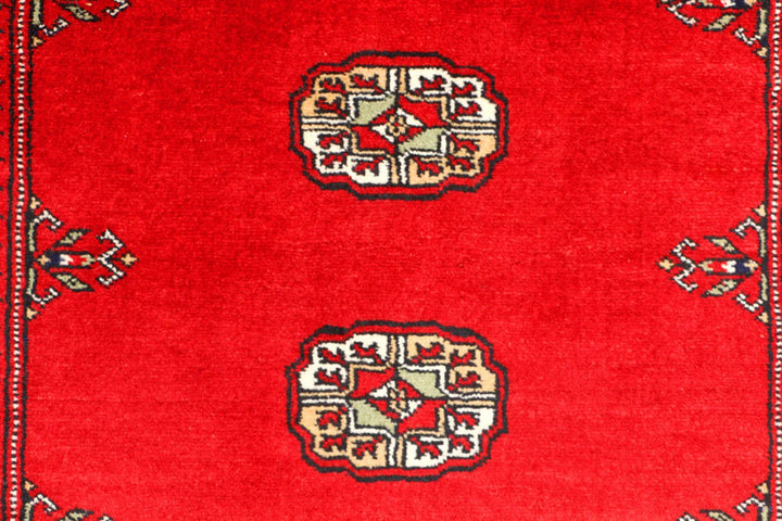 Red Pakistani Bokhara Rug 3' x 5' 5" Hand-Knotted | No. QA45793