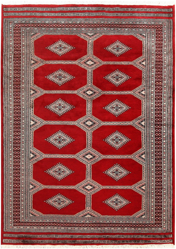 Firebrick Red Pakistani Jaldar Rug 4' 7" x 6' 6" Hand-Knotted | No. QA45837