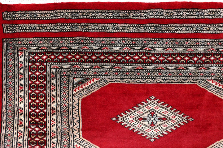 Firebrick Red Pakistani Jaldar Rug 4' 7" x 6' 6" Hand-Knotted | No. QA45837