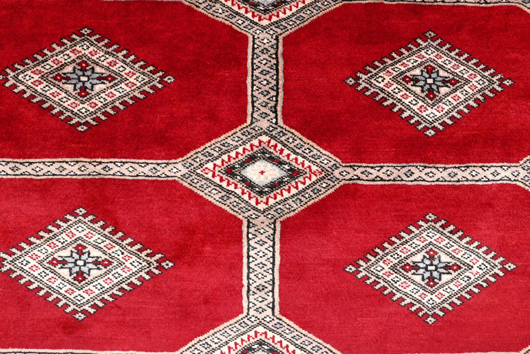 Firebrick Red Pakistani Jaldar Rug 4' 7" x 6' 6" Hand-Knotted | No. QA45837