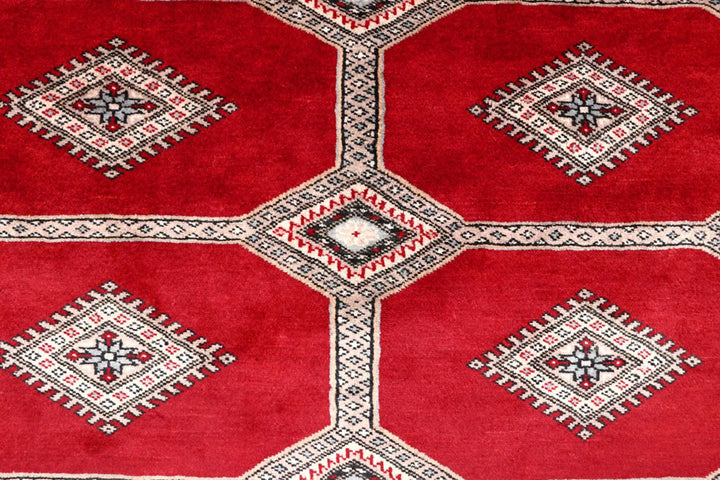 Firebrick Red Pakistani Jaldar Rug 4' 7" x 6' 6" Hand-Knotted | No. QA45837