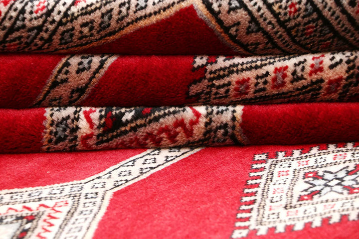 Firebrick Red Pakistani Jaldar Rug 4' 7" x 6' 6" Hand-Knotted | No. QA45837